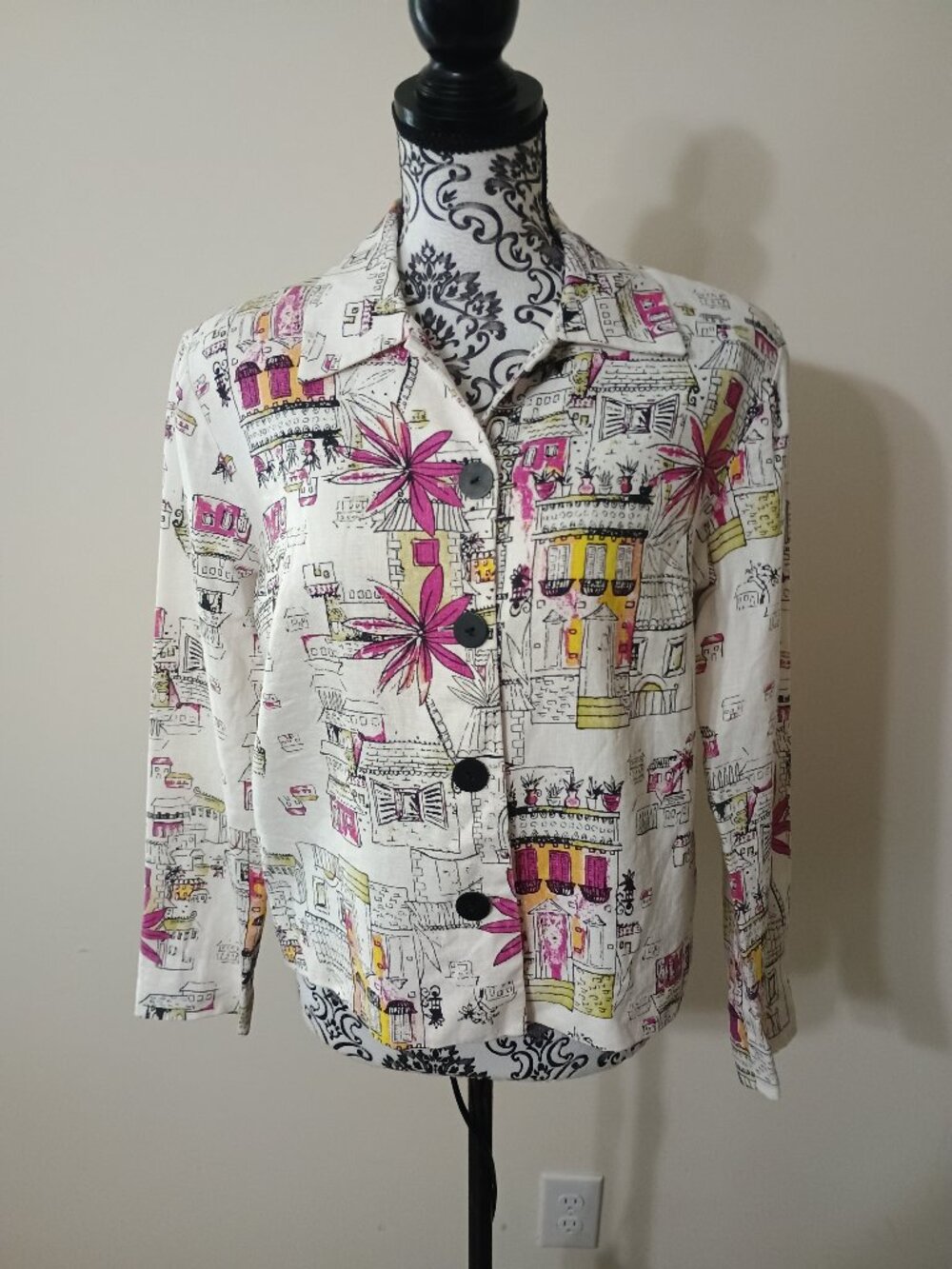Vintage Coldwater Creek Linen Village Print Shirt Jacket Small